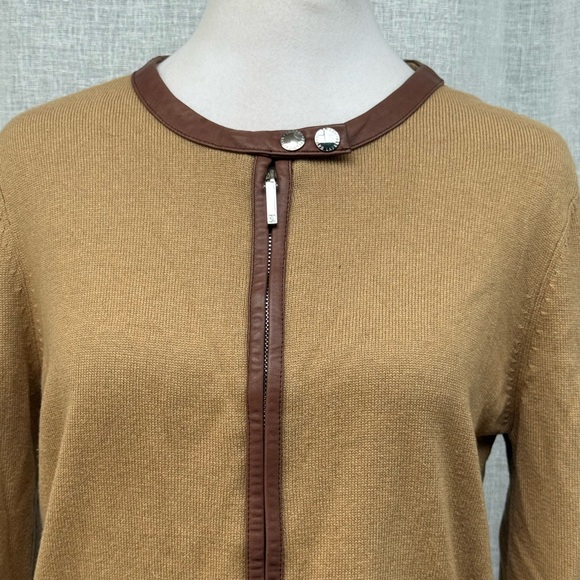 Lauren Ralph Lauren brown tan zipper cashmere silk jacket cardigan - Picture 4 of 10